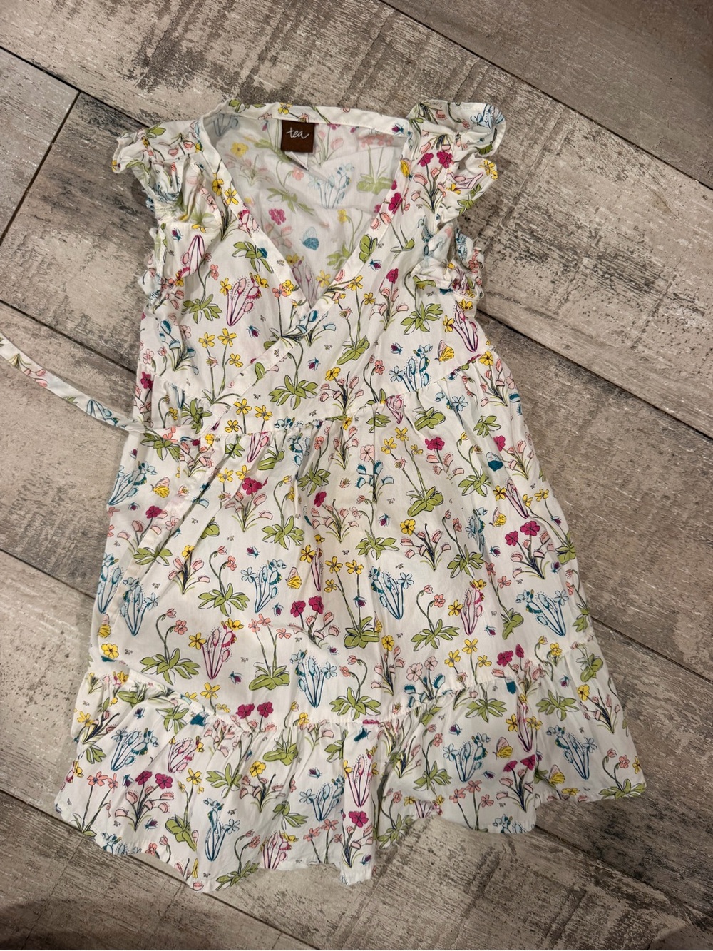 Tea Collection White Floral Wrap-Style Girls Dress with Multicolor Blooms